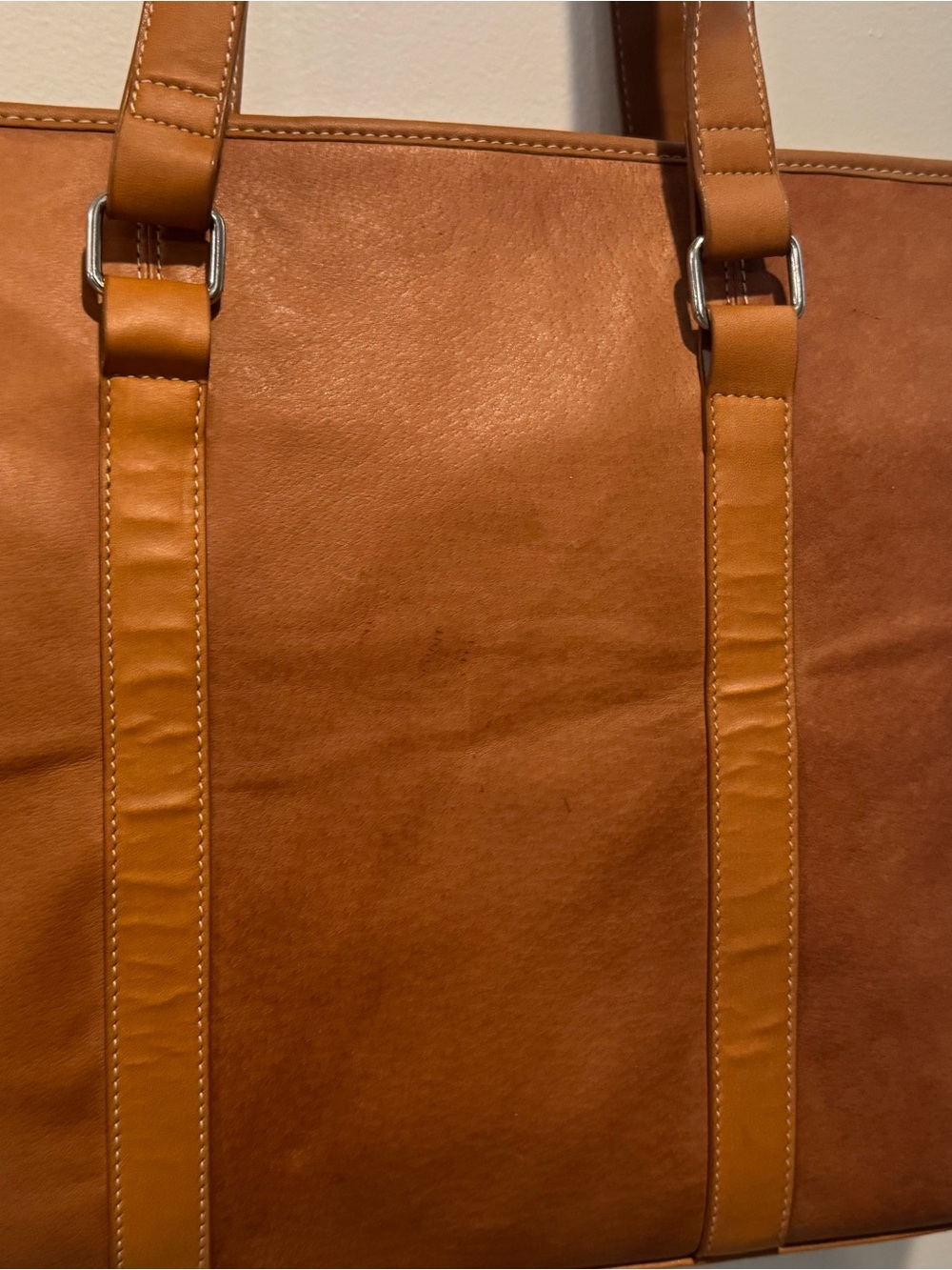Bentley Cognac Tan Genuine Leather Zip Top Shoulder Tote Bag NWOT